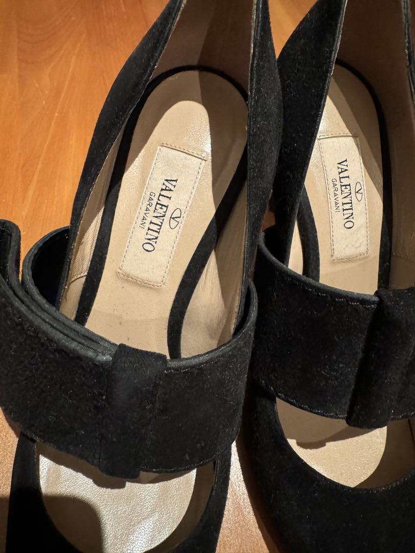 海外ブランドアウトレット通 VALENTINO 黒 スエード バンド付きハイヒールパンプス 靴