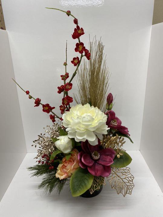☆花器付　造花　牡丹　梅　マグノリア☆正月　正月飾り　インテリア　ハンドメイド