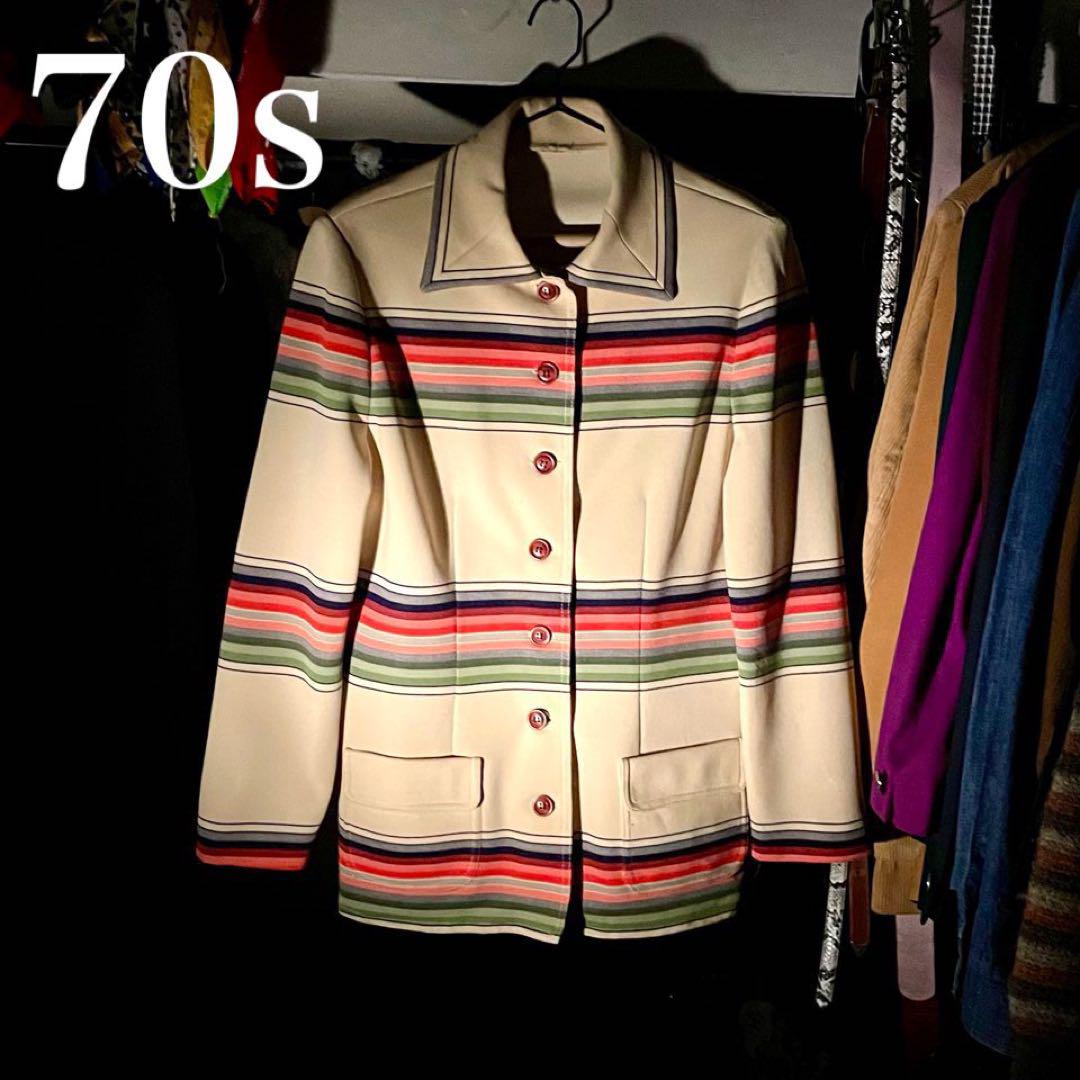 【70s】big collar polyester shirt jacket