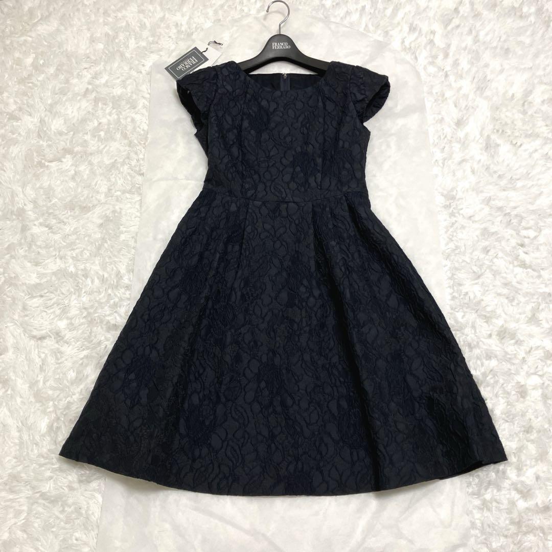 新品フランコフェラーロ ネイビー ジャガード花柄 ワンピース 2