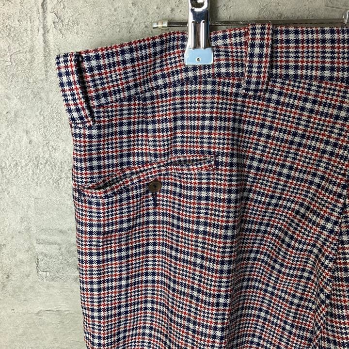 希少◎ヴィンテージ70sチェック柄フレアスラックスTALONヒッピー 赤