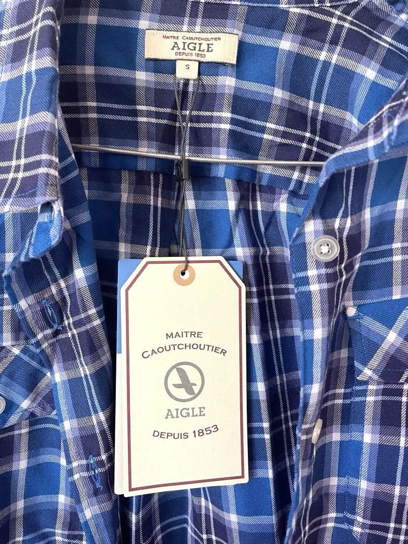 【メーカー再生品】 青系チェック 新品未使用】AIGLE 長袖シャツ メルカリ - S トップス