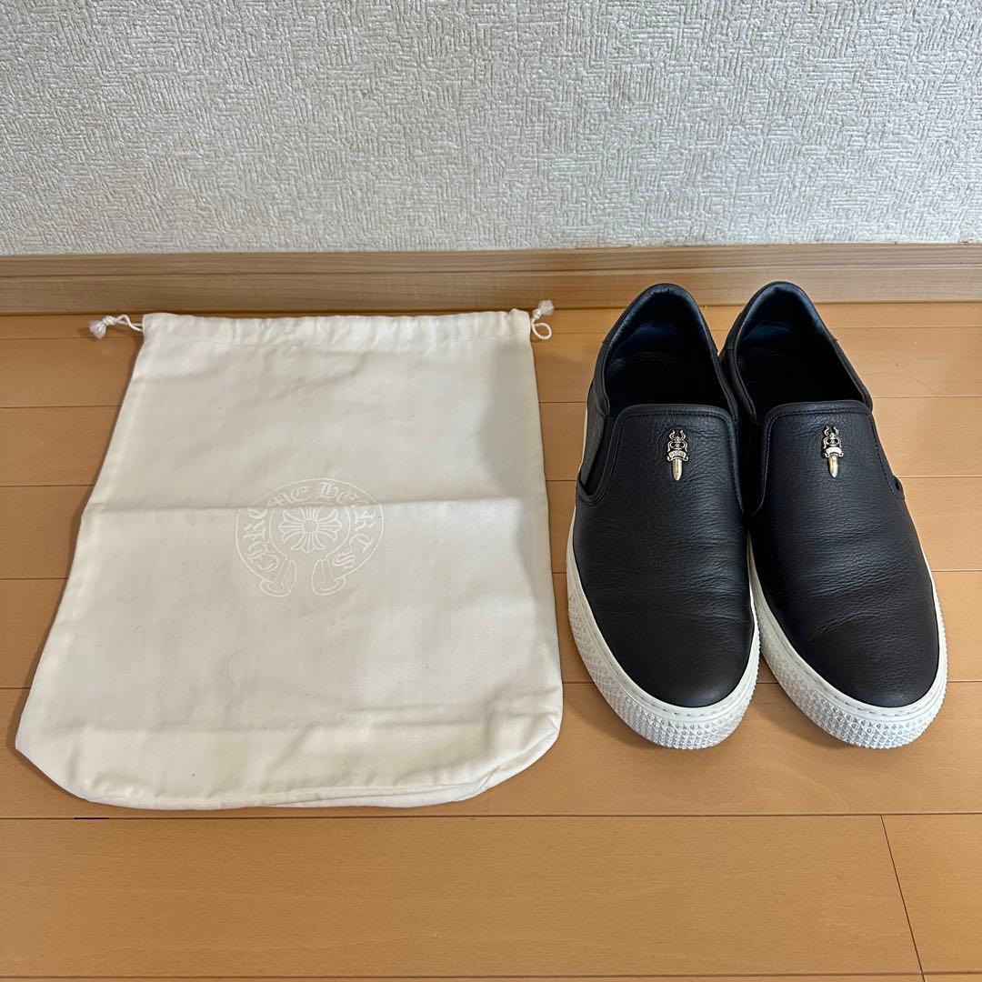 【美品】クロムハーツ CHプラスレザーパッチダガー付スニーカー ブラック 41