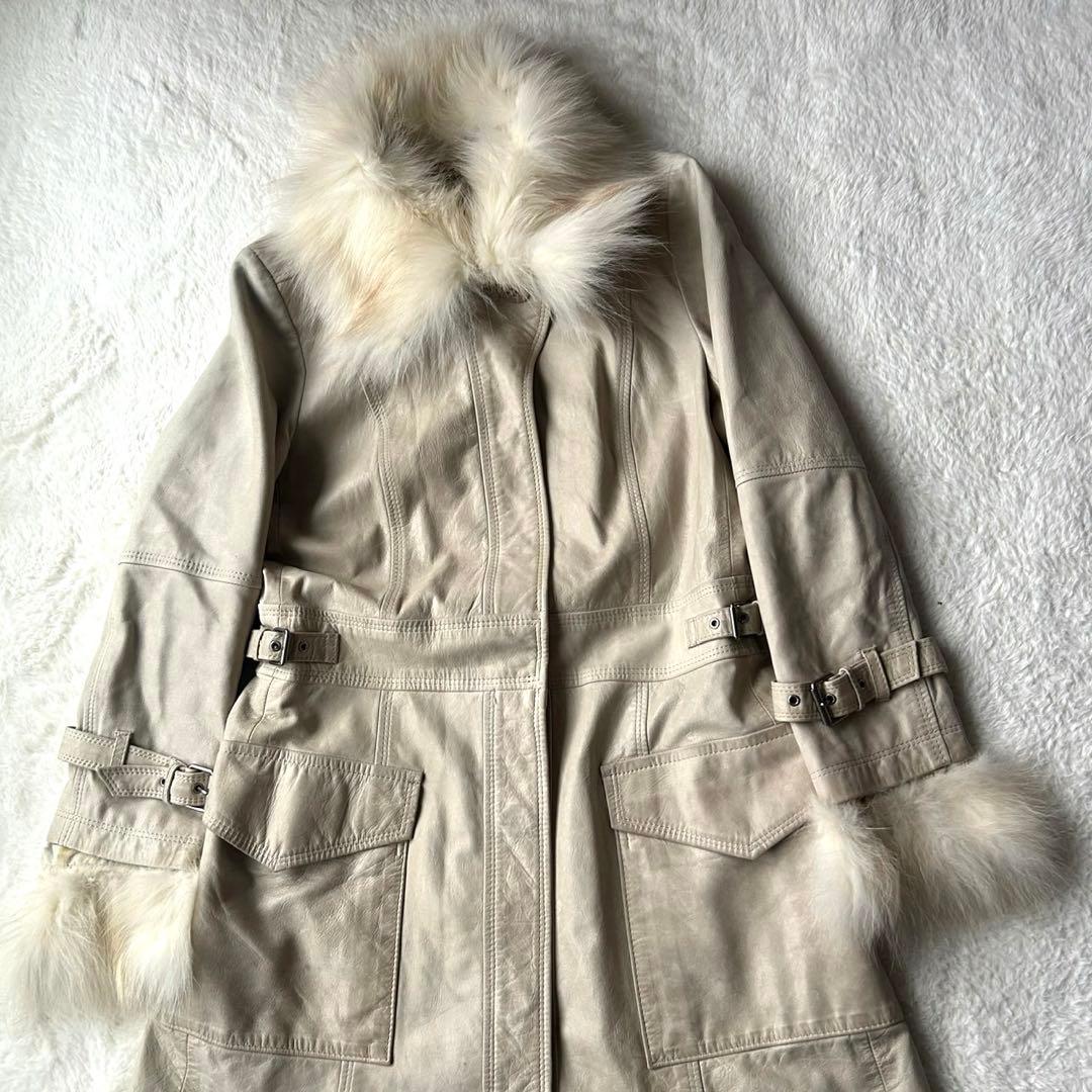 超希少 バーバリーブルーレーベル ラム レザー コート ファー ロング