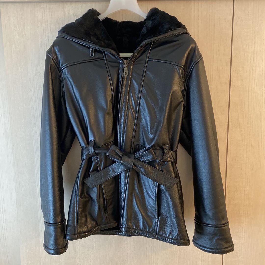 【WILSONS LEATHER】ブラックレザージャケット(フーディ、裏ボア)