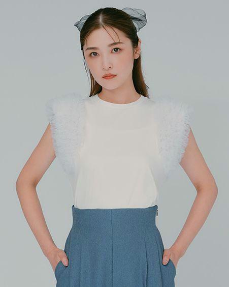 セルフォード　袖チュールTシャツ CELFORD / セルフォード 袖チュールTシャツ 24春夏. CWCT242048