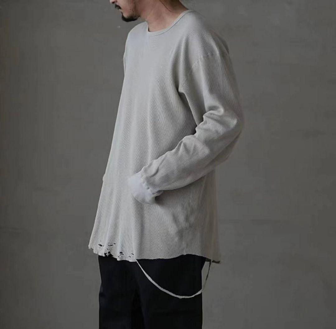 ANCELLM ダメージワッフルクルーネックロングスリーブティーシャツ ３
