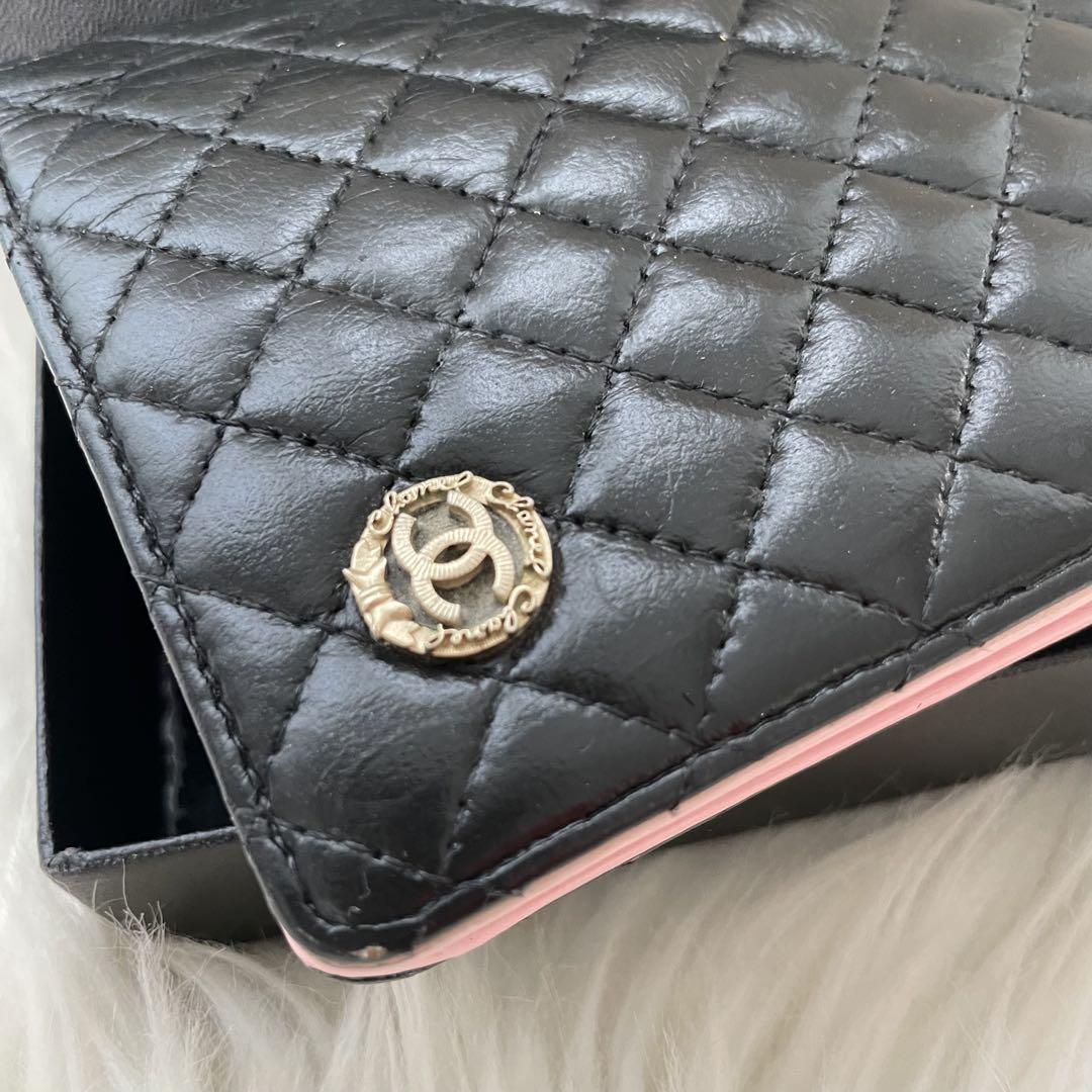 シャネル CHANEL 二つ折り 財布 マトラッセ ココマーク ピンク 黒