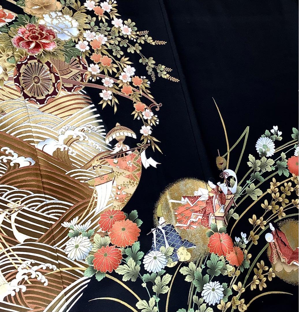新品正絹黒留袖 作家物 手描き 刺繍 光彩の粋 ⑤( 訪問着、袋帯