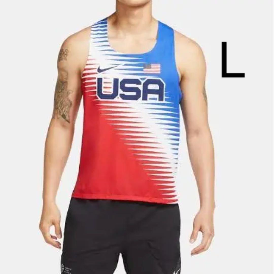 L 青 赤 USA ナイキ エアロスイフト タンクトップ
