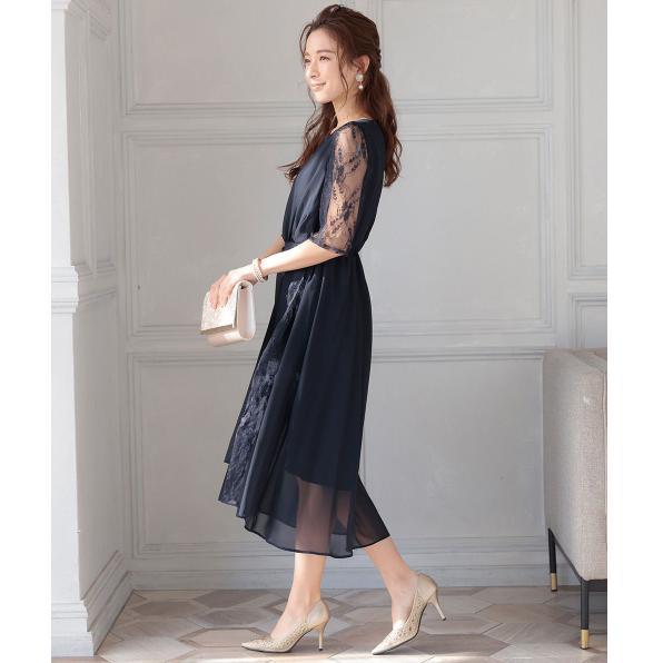 大きいサイズ フィッシュテール シフォンドレス ワンピース 結婚式 ネイビー
