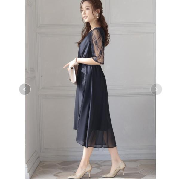 大きいサイズ フィッシュテール シフォンドレス ワンピース 結婚式 ネイビー