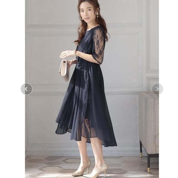 大きいサイズ フィッシュテール シフォンドレス ワンピース 結婚式 ネイビー