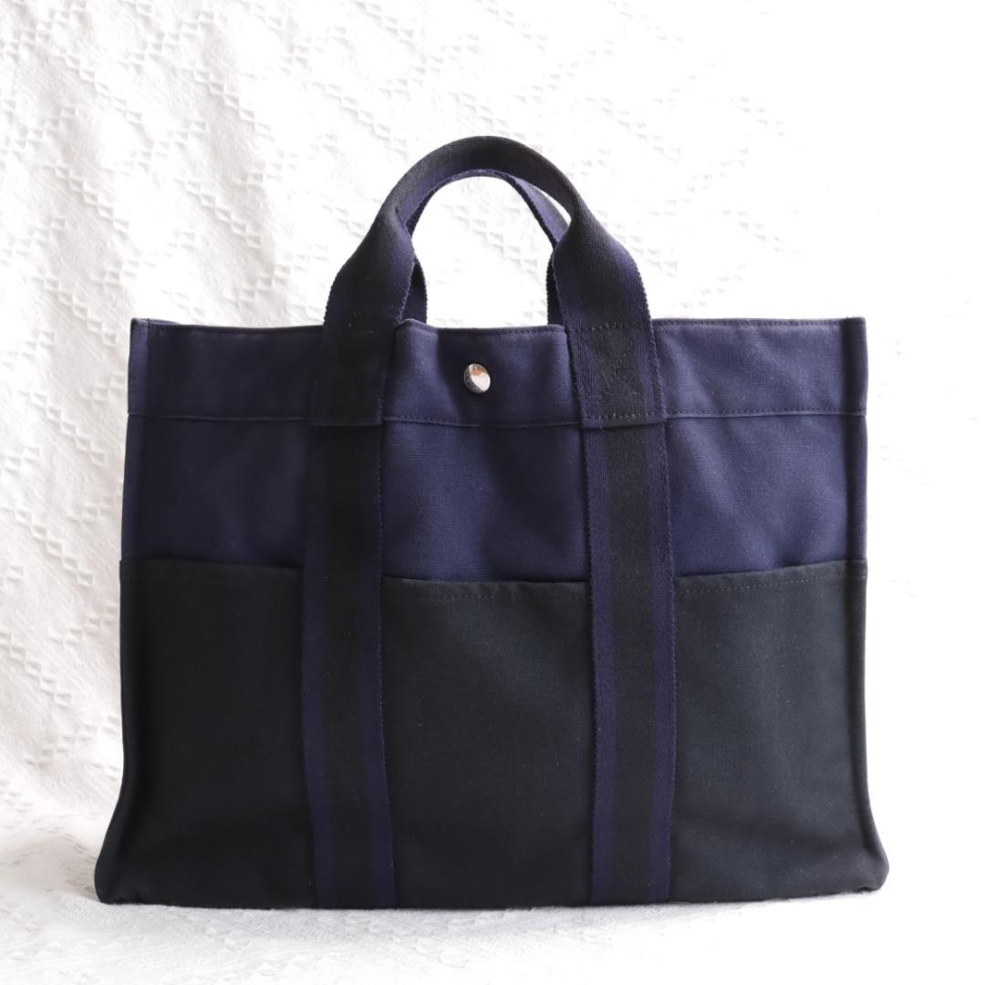 レア！Hermes　フールトゥ　MM　新型　ハンドバッグ　キャンバス　バイカラー