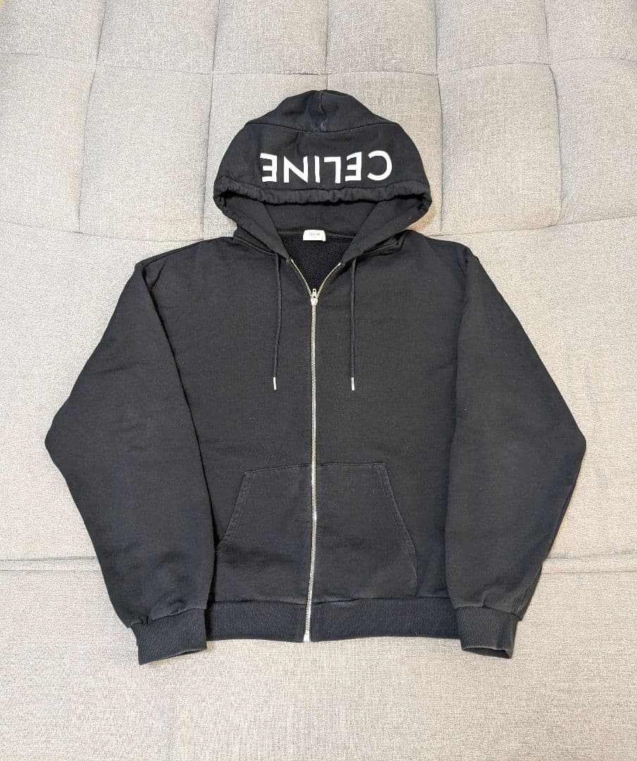 CELINE セリーヌ フードロゴ ジップアップパーカー ブラック XXL