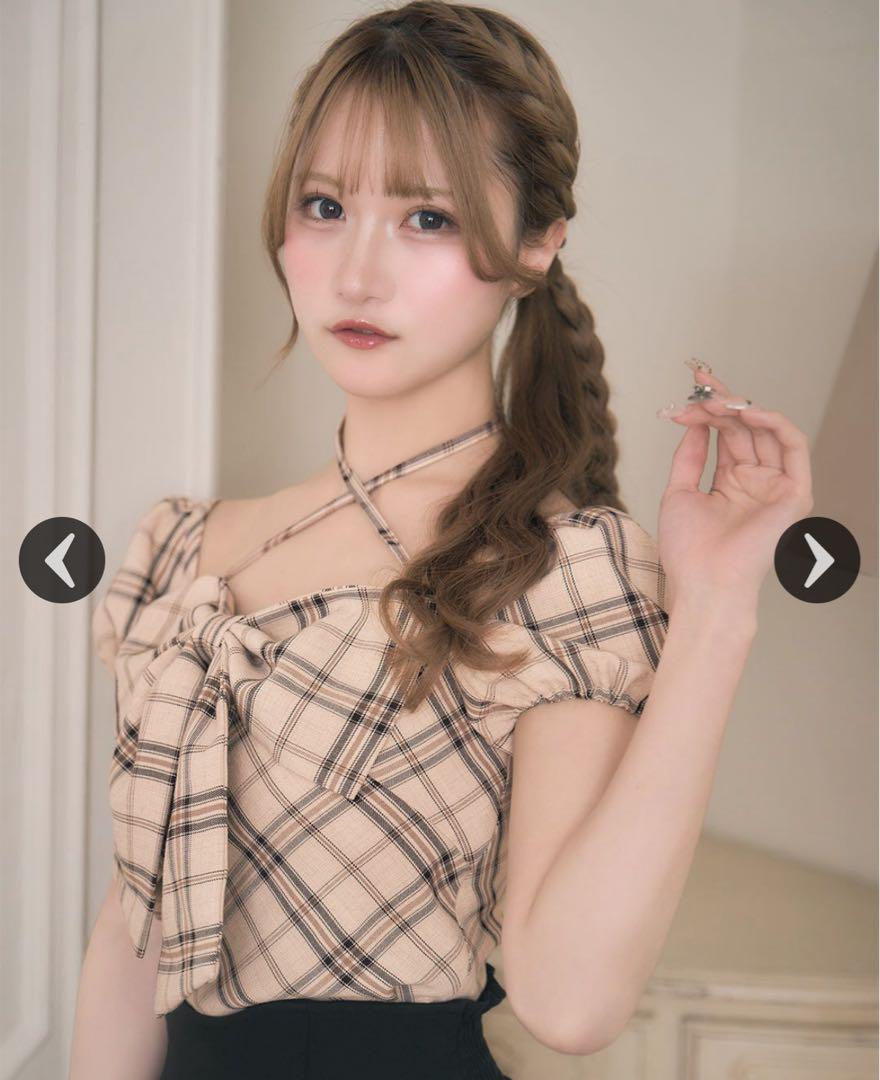 ビックリボンブラウス・ベージュ♡XS♡新品未使用タグ付き