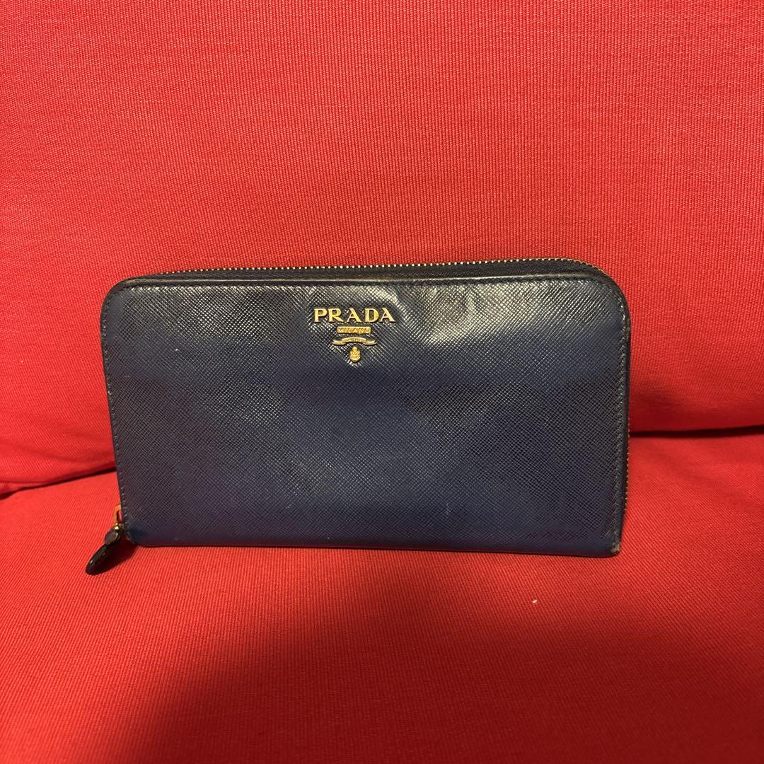 PRADA ネイビー サフィアーノレザー 長財布 - メルカリ