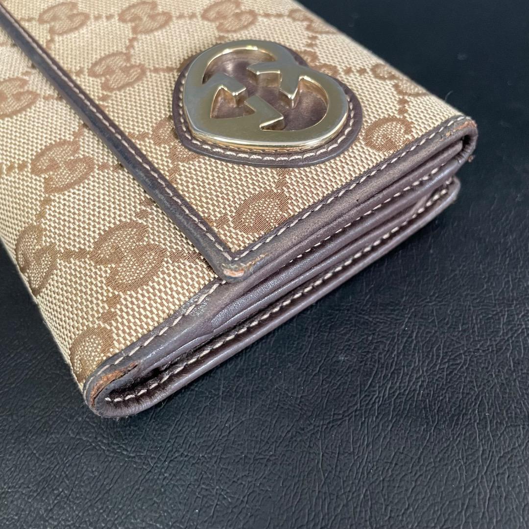 ✨ヴィンテージ✨GUCCI GG柄 ハート金具 長財布 茶×ベージュ