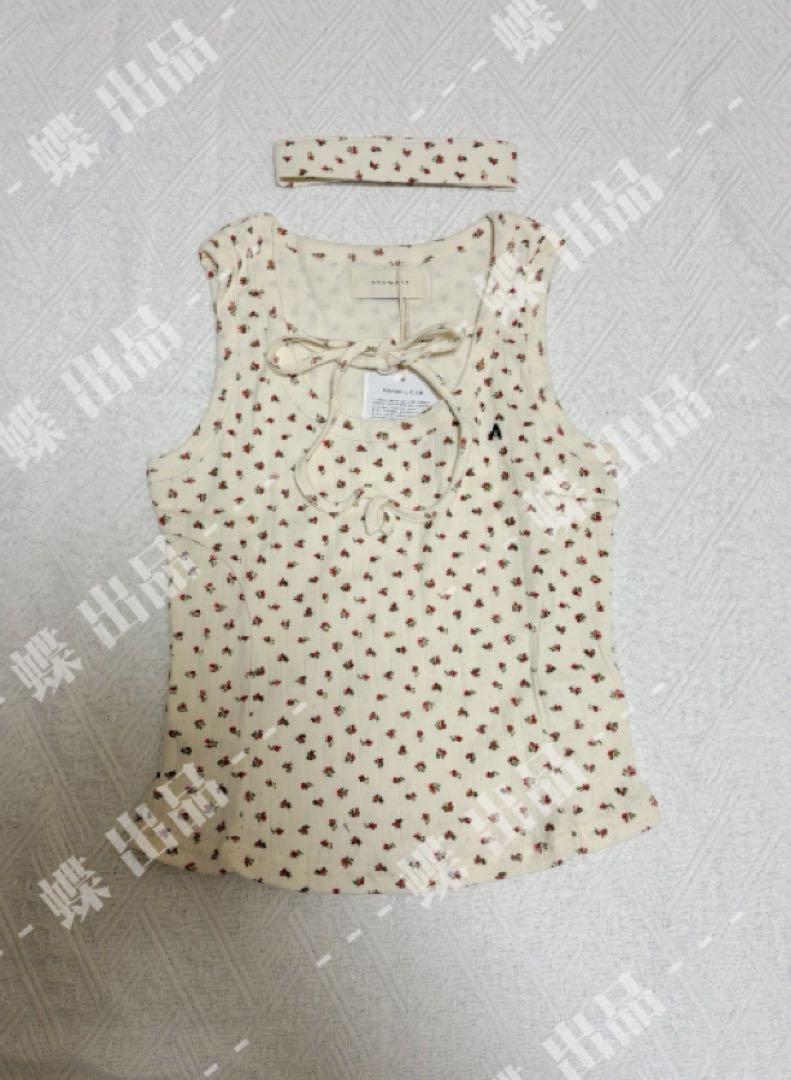新品未使用 アンドマリー Flower ribbon tops red