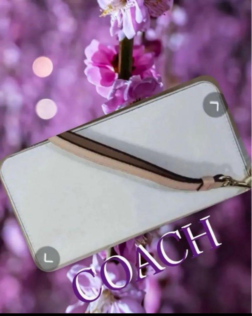 COACH長財布チョークホワイト馬車柄ホース&キャリッジアコーディオンラウンド白