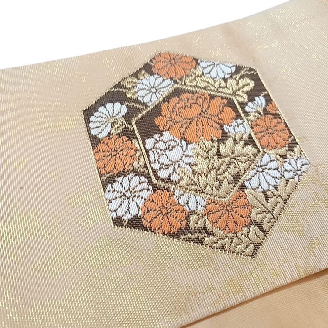 某メーカー 華 名古屋帯 花柄 ゴールドベース 着物・浴衣
