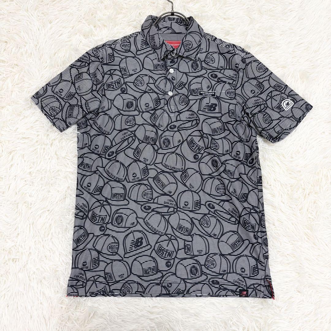 【美品】ニューバランスゴルフ ポロシャツ キャップ柄 ワッペン ストレッチ性 4