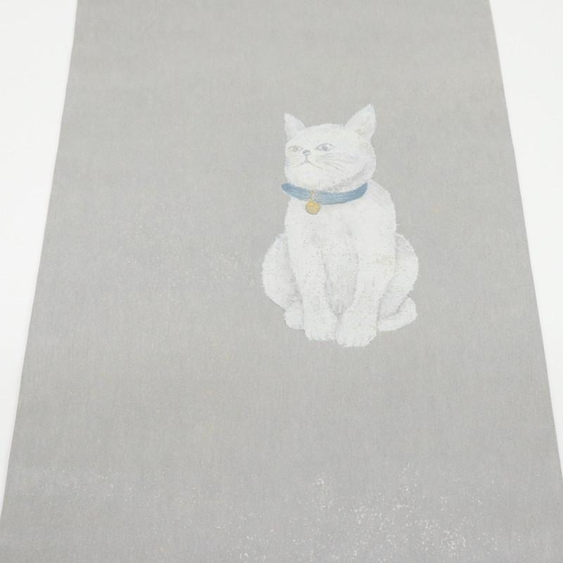 最新作100%新品 逸品名古屋帯 洒落た猫の佇む姿 グレー地 箔散らし 正絹着物 NH11-12 k7e2d-m95640386055 超特価新作