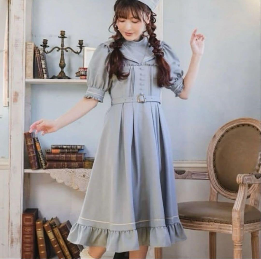 しまむら　くる実　マリンアカデミア　ワンピース　サックス　M 新品・M くる実 しまむら マリンアカデミア ワンピース 水色