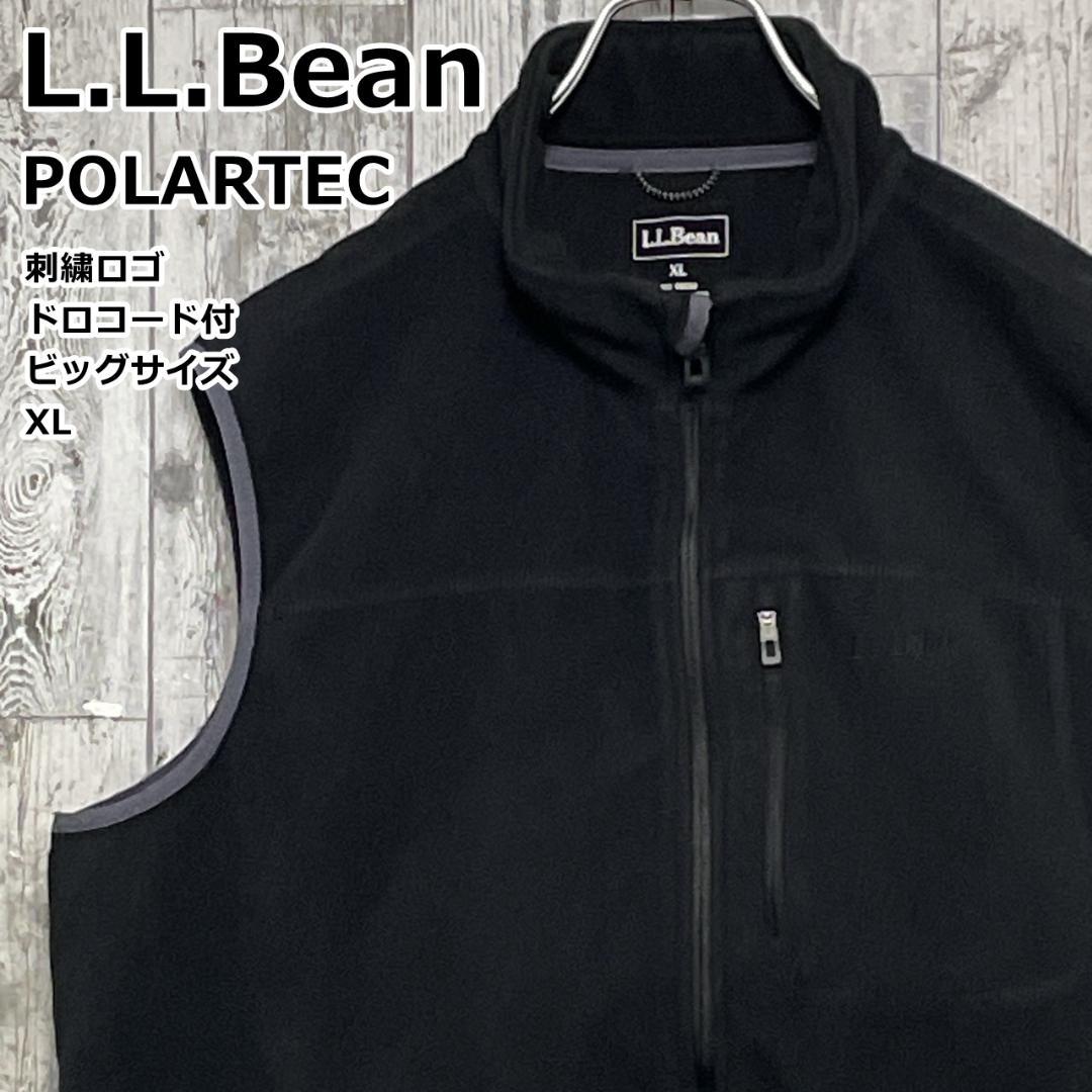 エルエルビーン ポーラテック 刺繍ロゴ 黒 XL ドロコード付 フリースベスト
