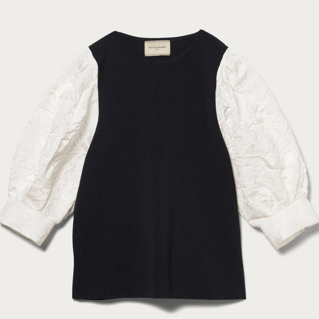 UNITED ARROWS 定価1.8万 ジャカードコンビ パフスリーブ ニット