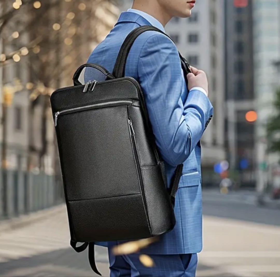 新品✌️本革レザーリュック　薄型　スタイリッシュ　ビジネス　ビジカジ　機能◎