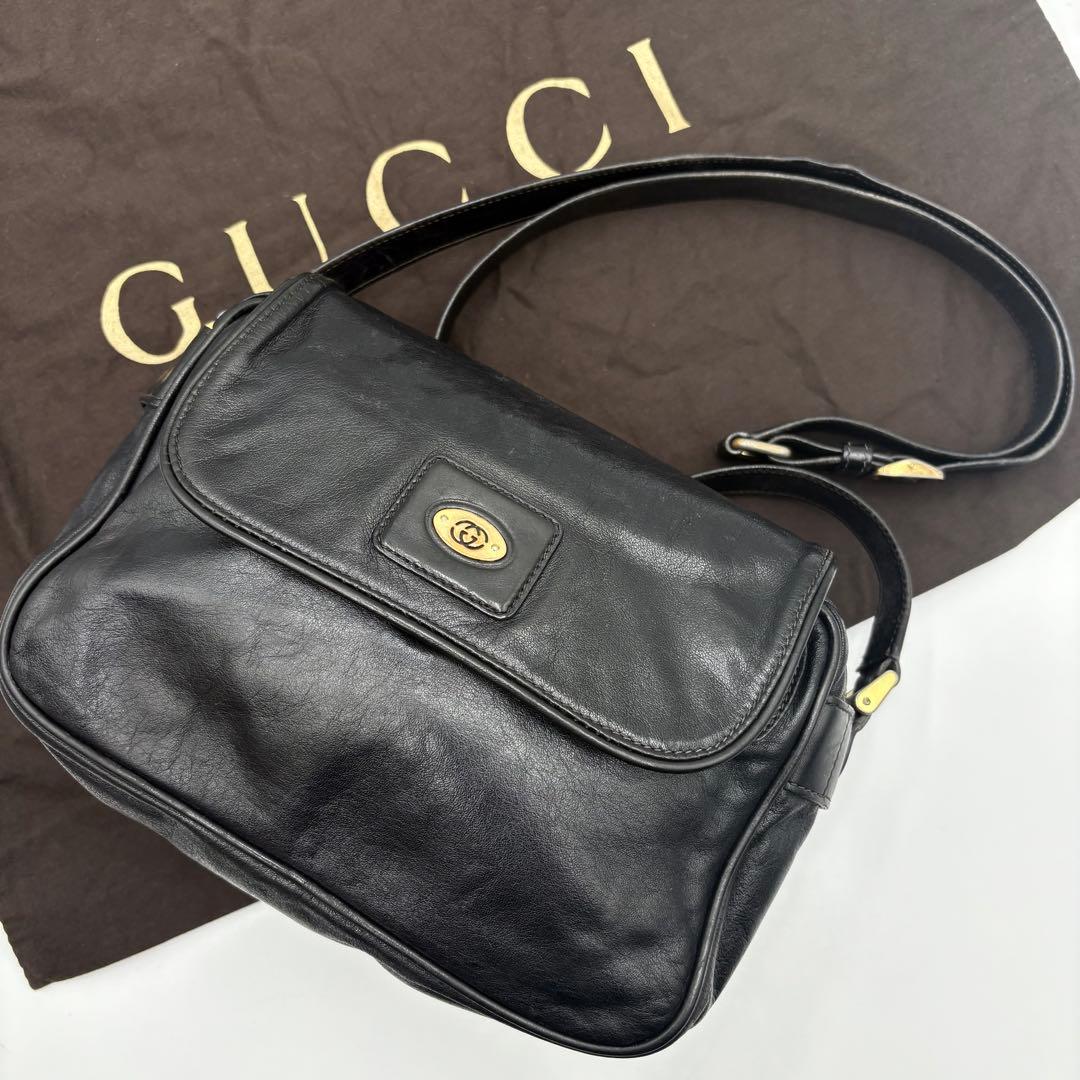 グッチ ショルダーバッグ インターロッキング 斜め掛け ブラック レザーGUCCI