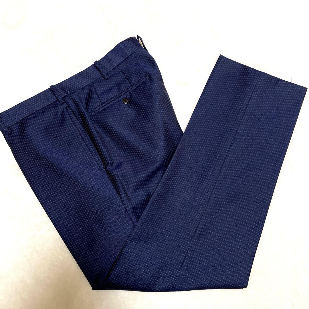 【超美品】Le Cbic高級生地DRAGO光沢ネイビーペンストライプスーツAB5