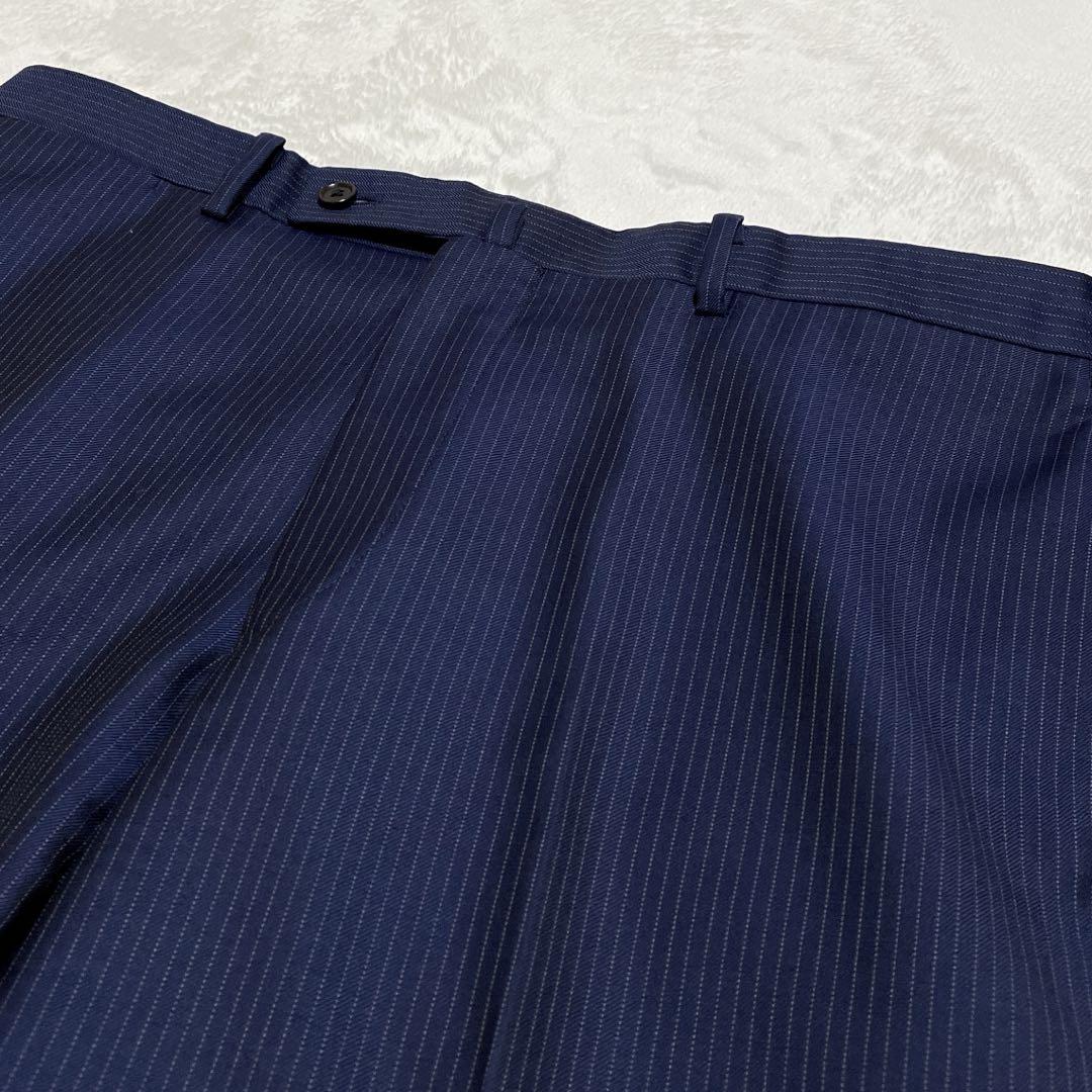 【超美品】Le Cbic高級生地DRAGO光沢ネイビーペンストライプスーツAB5