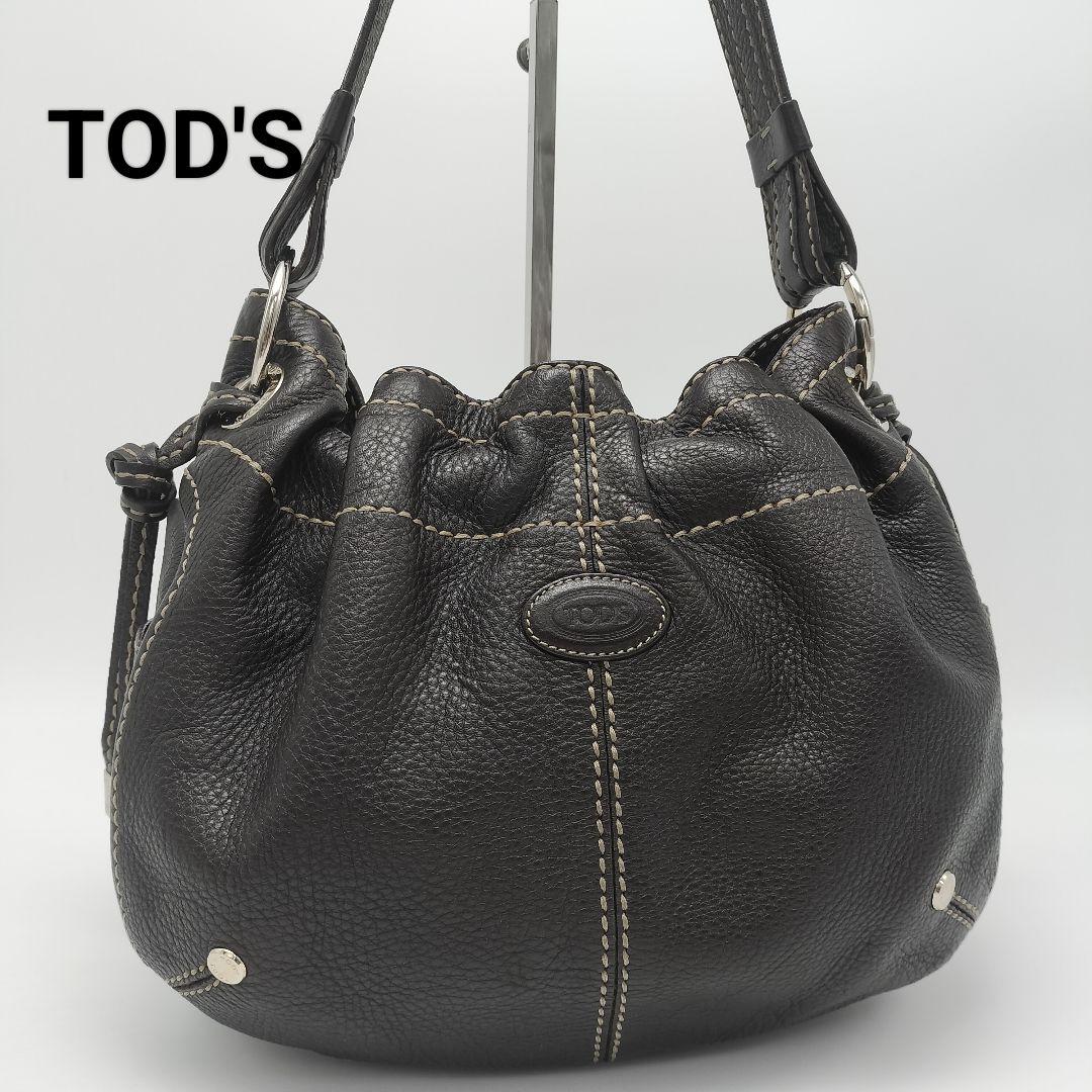 極美品✨トッズ　ショルダーバッグ　レザー　ダークブラウン