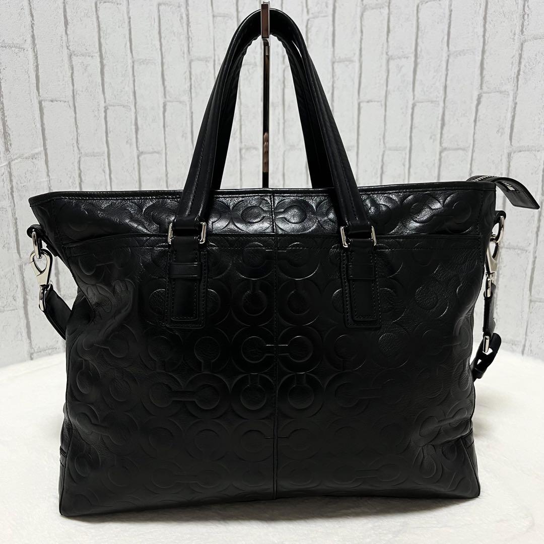 極美品 COACH オプアート柄 2way ビジネスバッグ BLACK 牛革