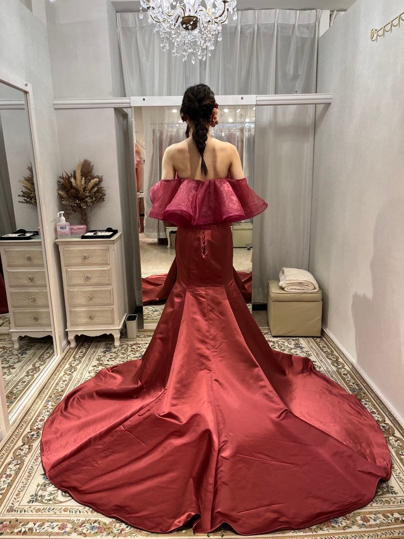 YNS WEDDING バーガンディ オフショルダードレス YNS WEDDING バーガンディ オフショルダードレス