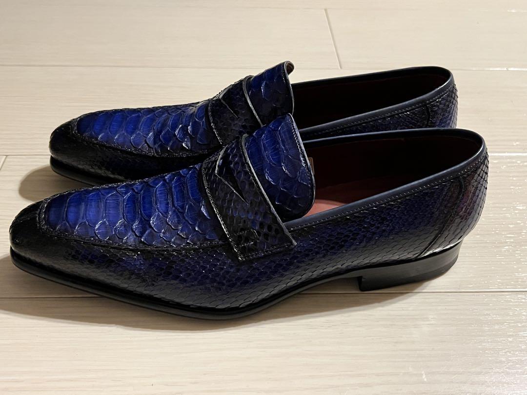 超安い品質 MAGNANNI マグナーニ 42 ブルー ローファー 蛇革パイソンレザー 靴