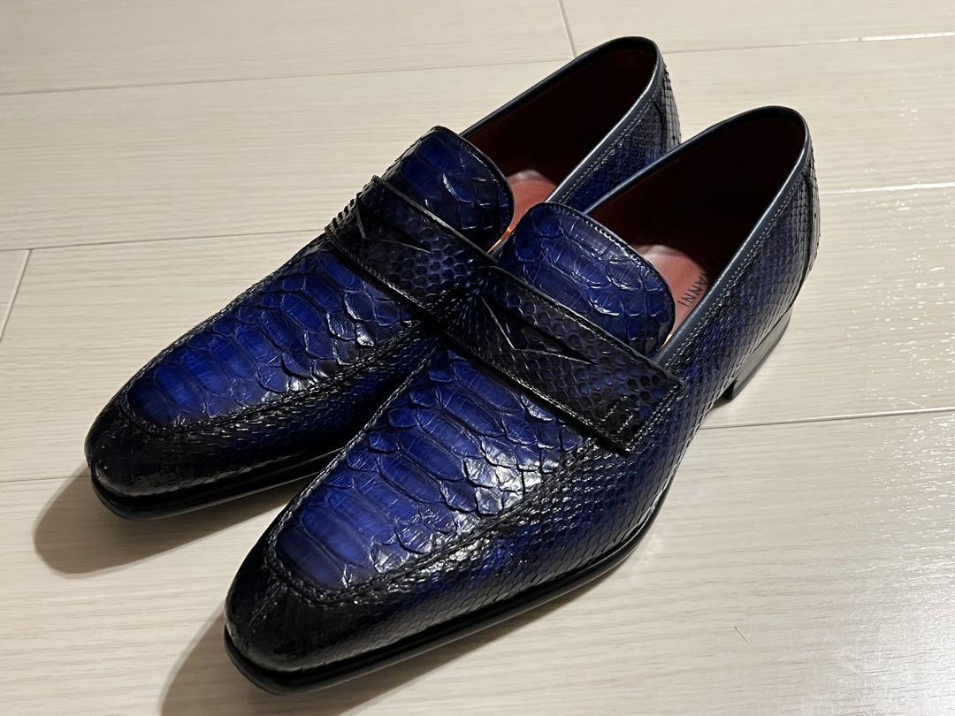 MAGNANNI 蛇革パイソンレザー ローファー ブルー 42 マグナーニ 美品