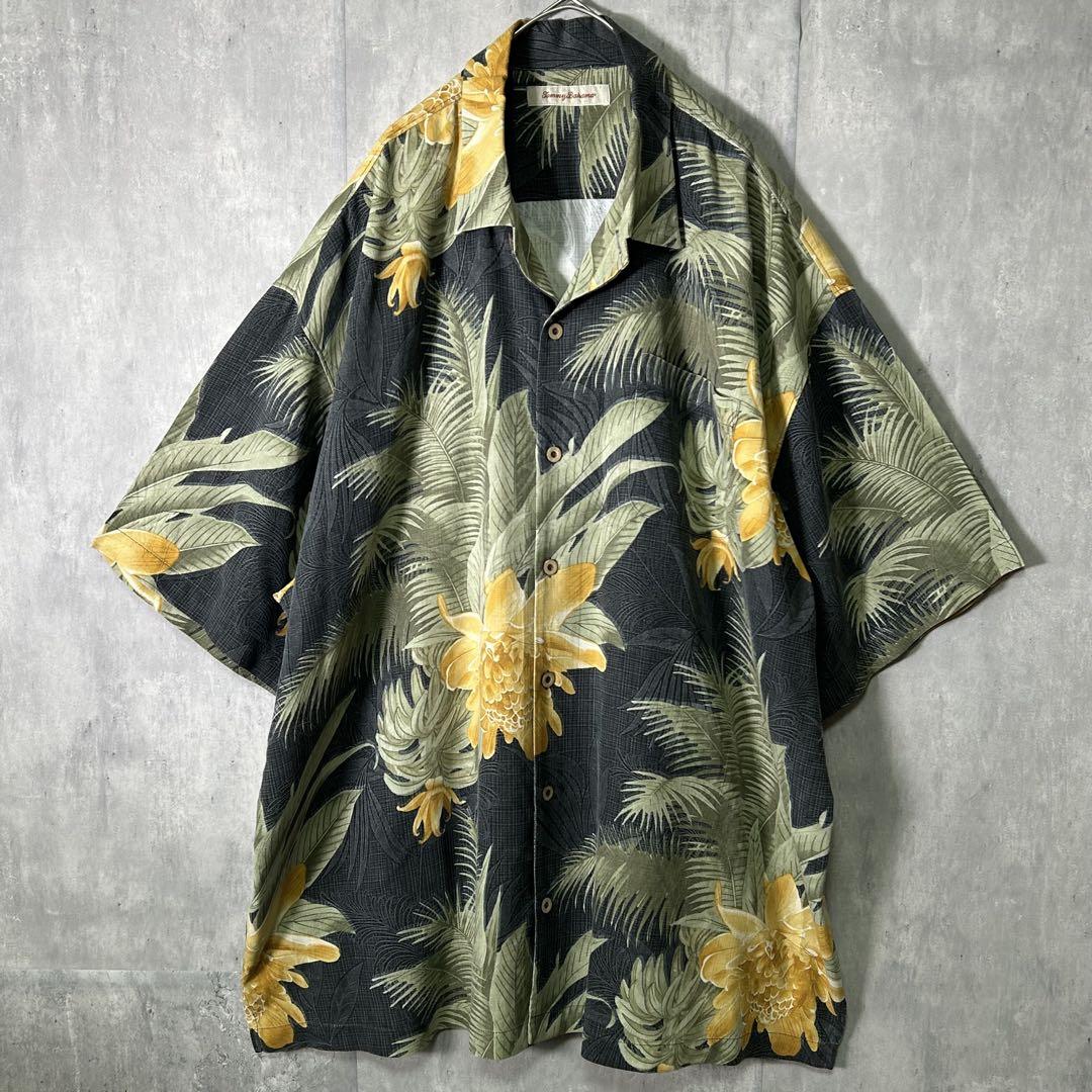 Tommy Bahama 高級 シルク 総柄 アロハシャツ 開襟 XXL くすみ
