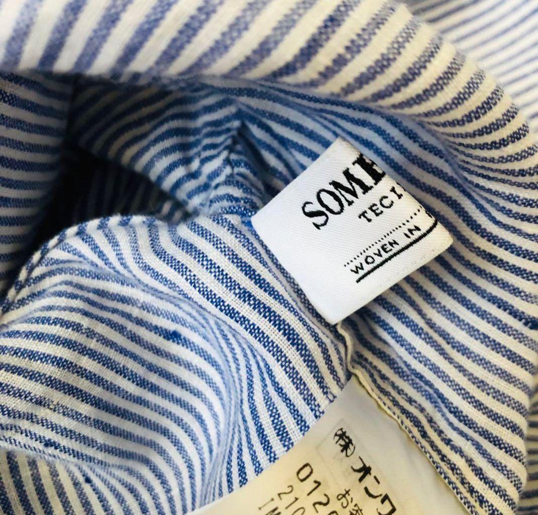 【コンビニ受取対応商品】 23区 SOMELOS リネンシャツ ストライプ ブルー 青白 40 トップス