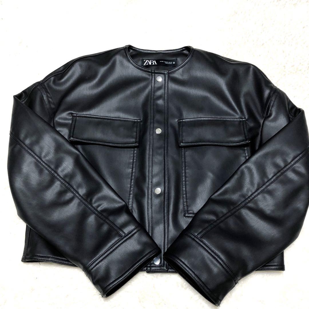 ザラ ZARA フェイクレザージャケット 黒 XS - メルカリ