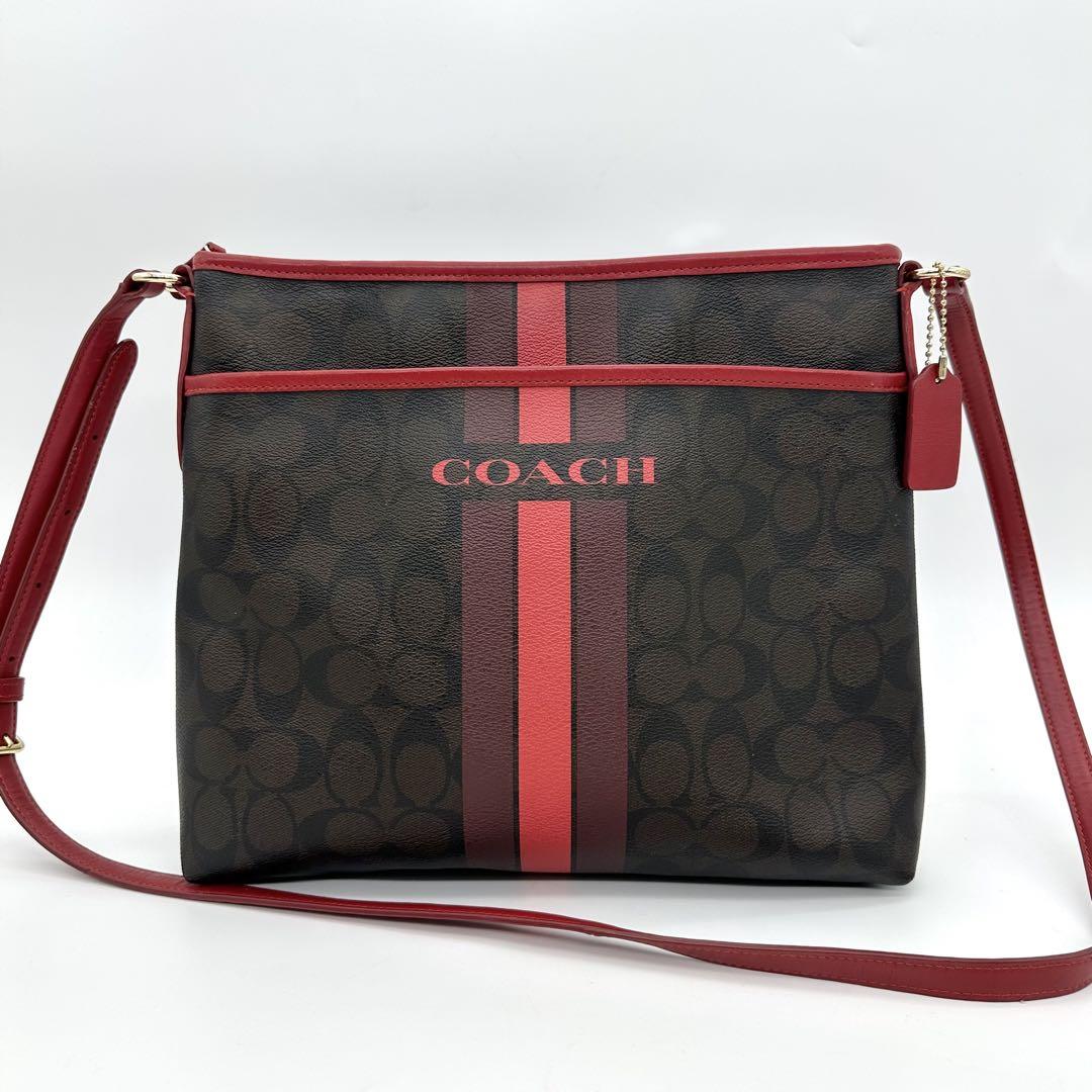コーチ　ショルダーバッグ　シグネチャー　ヘリテージ　PVCレザー　ポシェット COACH - コーチ ショルダーバッグ ヘリテージストライプ