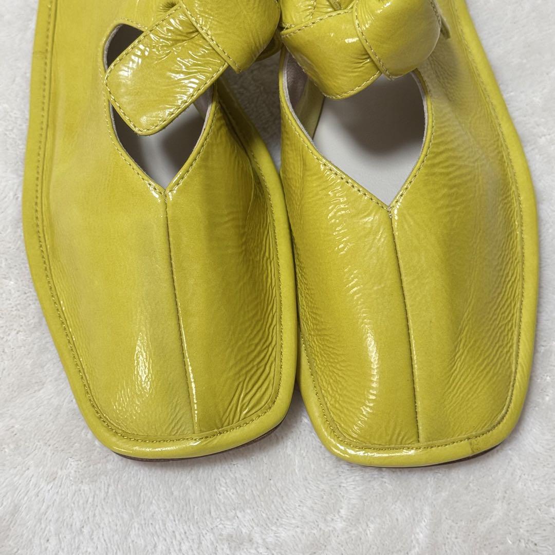 【新品】HEREU ヘリュー リボンレザーシューズ フラット イエロー 36