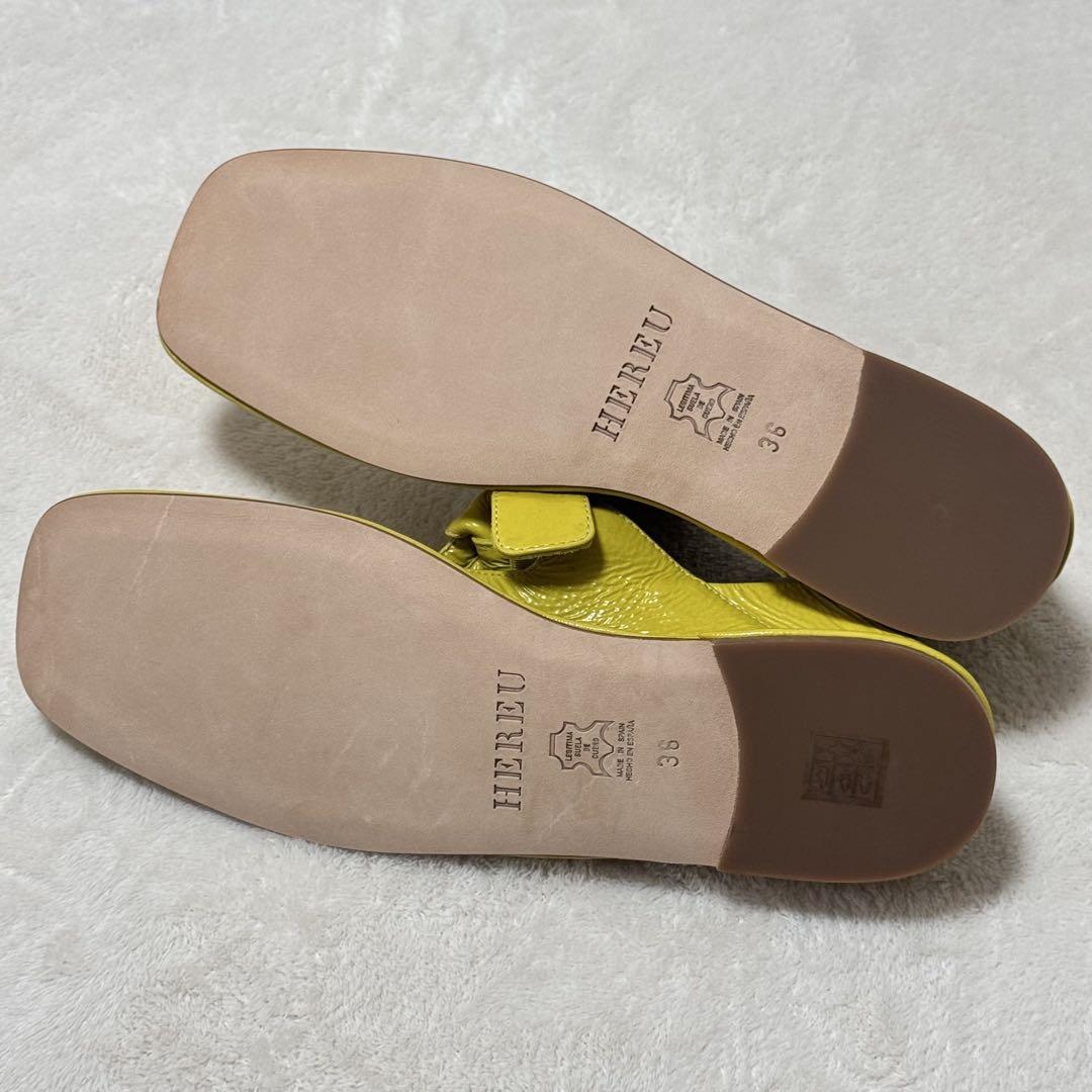 【新品】HEREU ヘリュー リボンレザーシューズ フラット イエロー 36