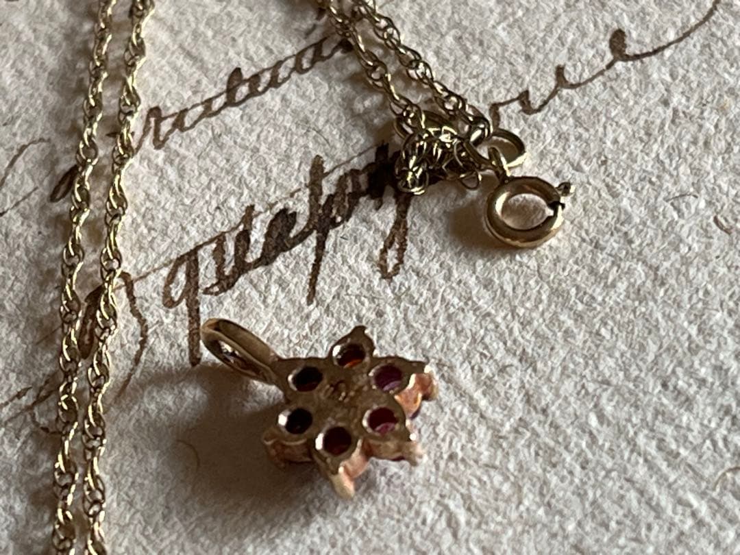 イギリス ヴィンテージ9金 ガーネット&パール ペンダント(チェーン付) 9k イギリス ヴィンテージ9金 ガーネット&パール ペンダント(チェーン付) 9k