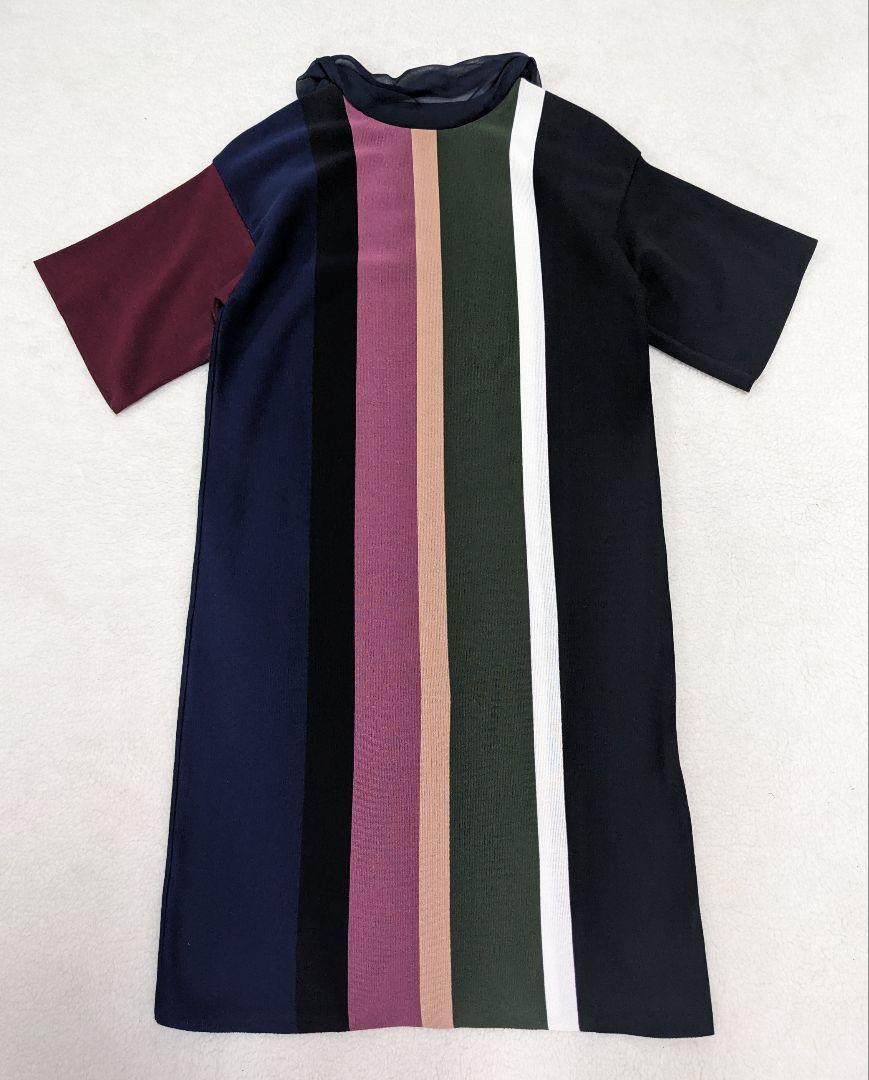 新品✨アキラナカ ワンピース 半袖 ニット 吉岡里帆 マルチストライプ 