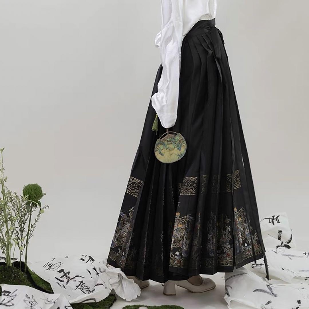 地獄彼岸花 織錦馬面裙 赤黒金色ロングスカート 明製漢服 曼珠沙華和服