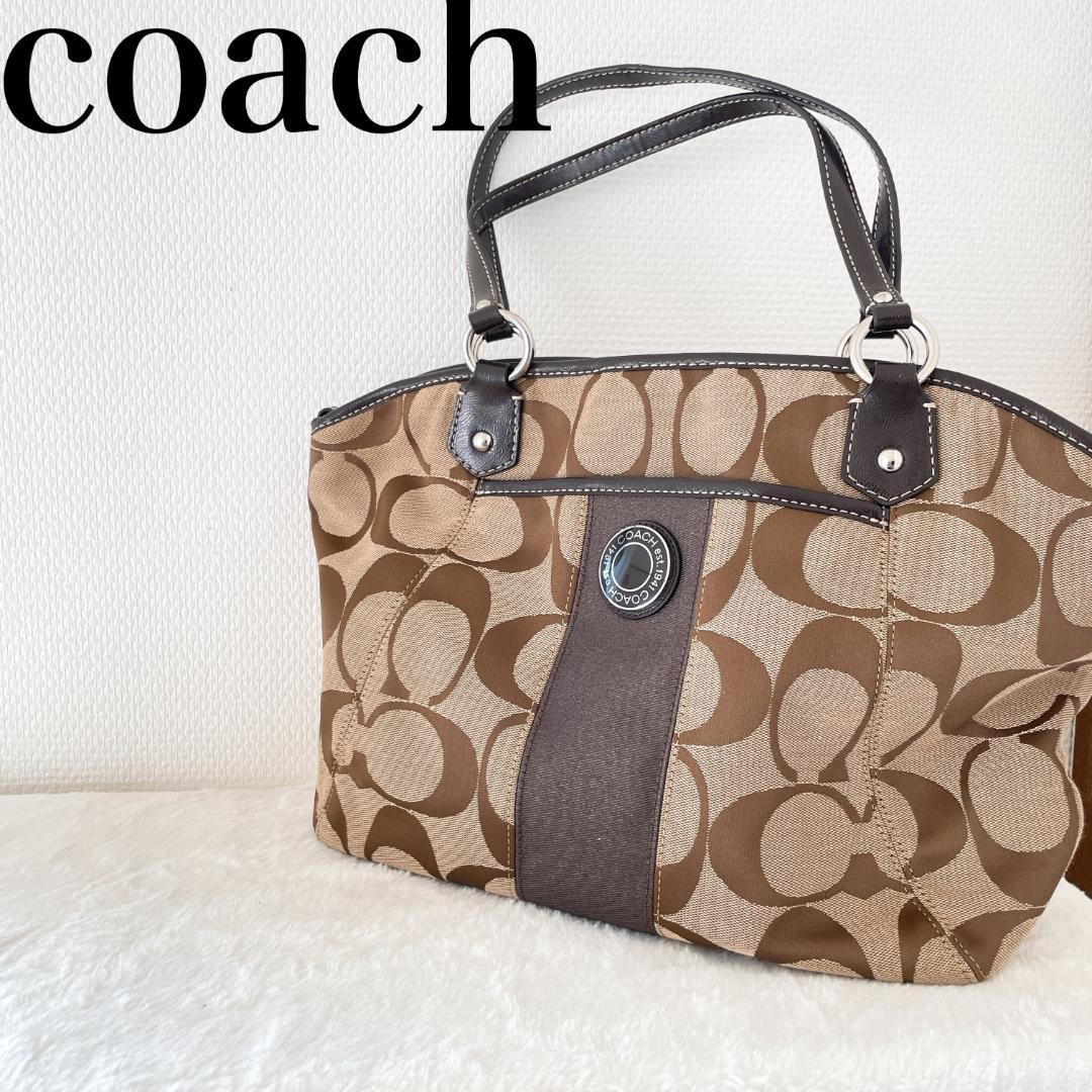 美品✨Coachコーチセミショルダーバッグトートバッグブラウンシグネチャー茶
