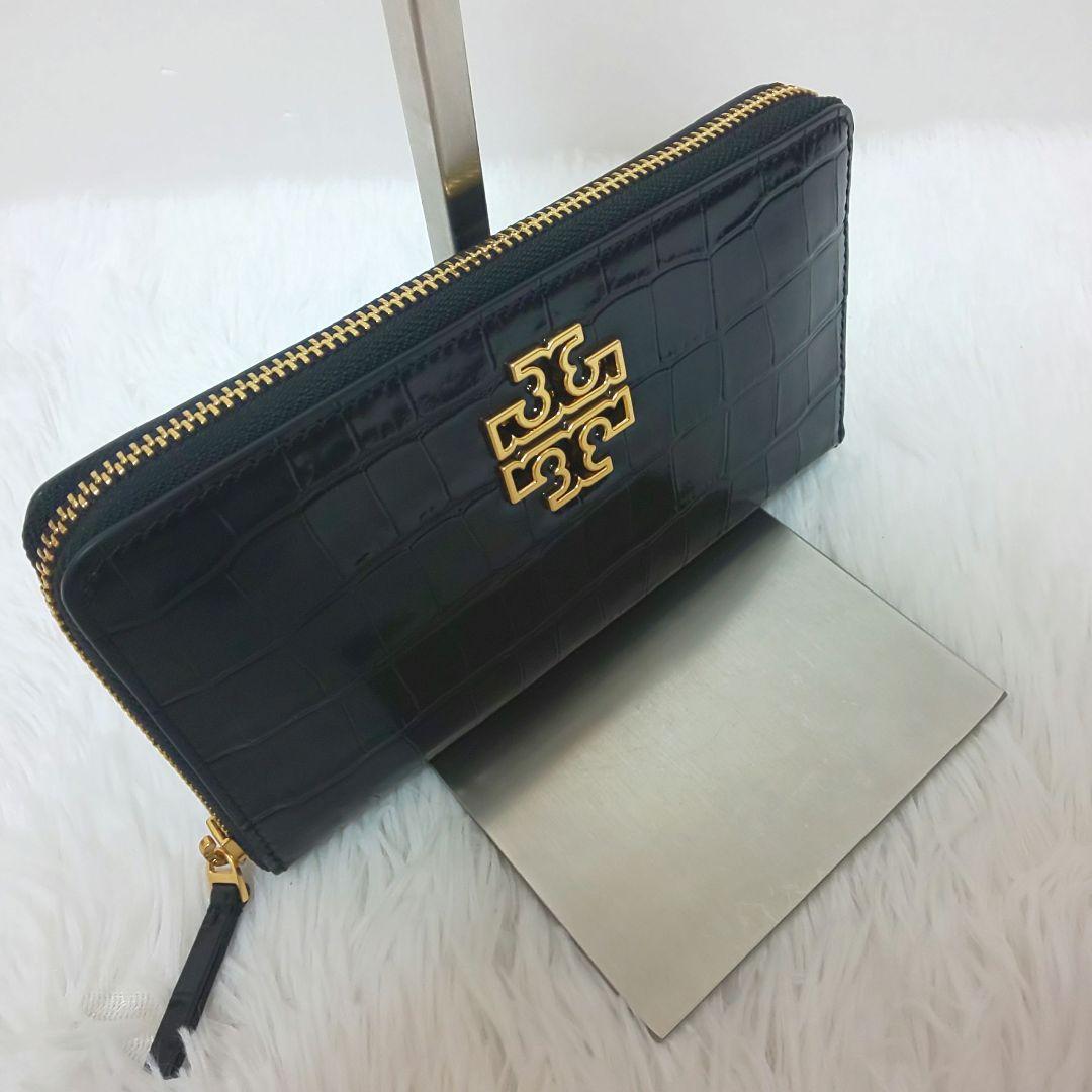✨美品✨トリーバーチ ラウンドファスナー 長財布 レザー クロコ調 ゴールド金具